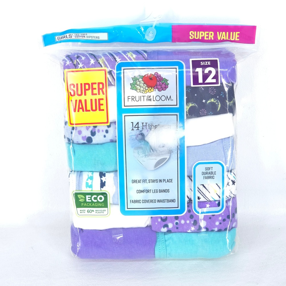 14 pk Fruit of the Loom Hipster Underwear Girls sz 12 Brand New Kidcore Comfort